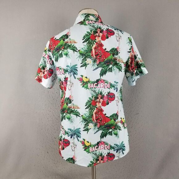 Bacardi Shirt Mens Extra Small XS Hawaiian Button Up Parrot Rum Tropical - Picture 7 of 12
